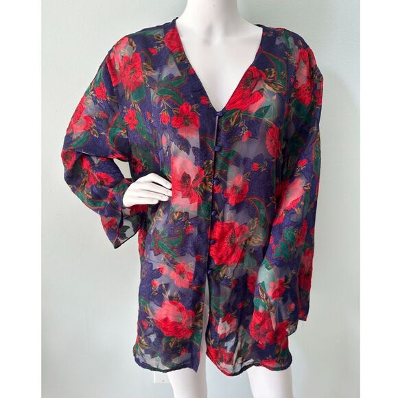 Vintage Victoria's Secret Gold Label Sheer Rose Floral Paisley Top Blouse size L - Picture 1 of 7